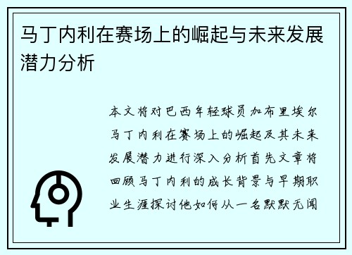 马丁内利在赛场上的崛起与未来发展潜力分析